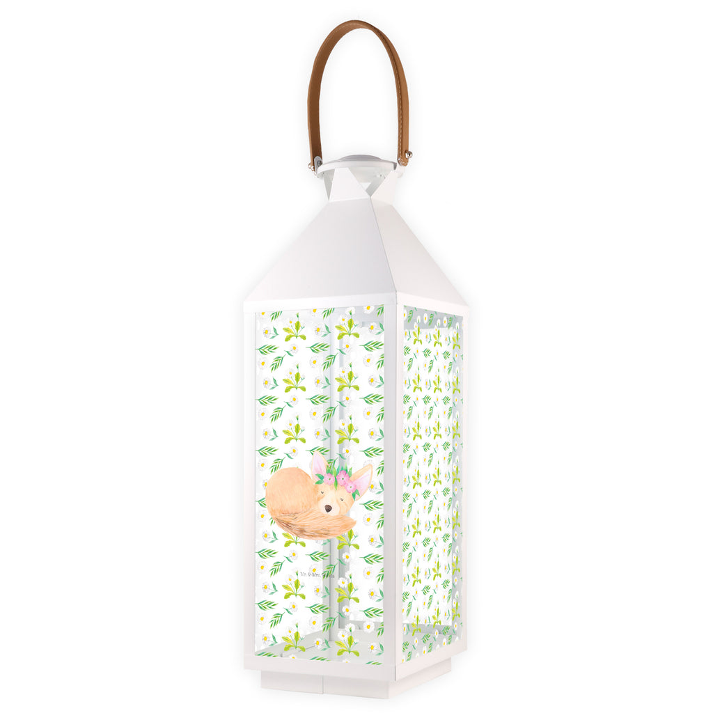 Deko Laterne Wüstenfuchs Blumenkranz Gartenlampe, Gartenleuchte, Gartendekoration, Gartenlicht, Laterne  kleine Laternen, XXL Laternen, Laterne groß, Afrika, Wildtiere, Wüste, Wüstenfuchs, Blumen, Blumenkranz, Glücklich