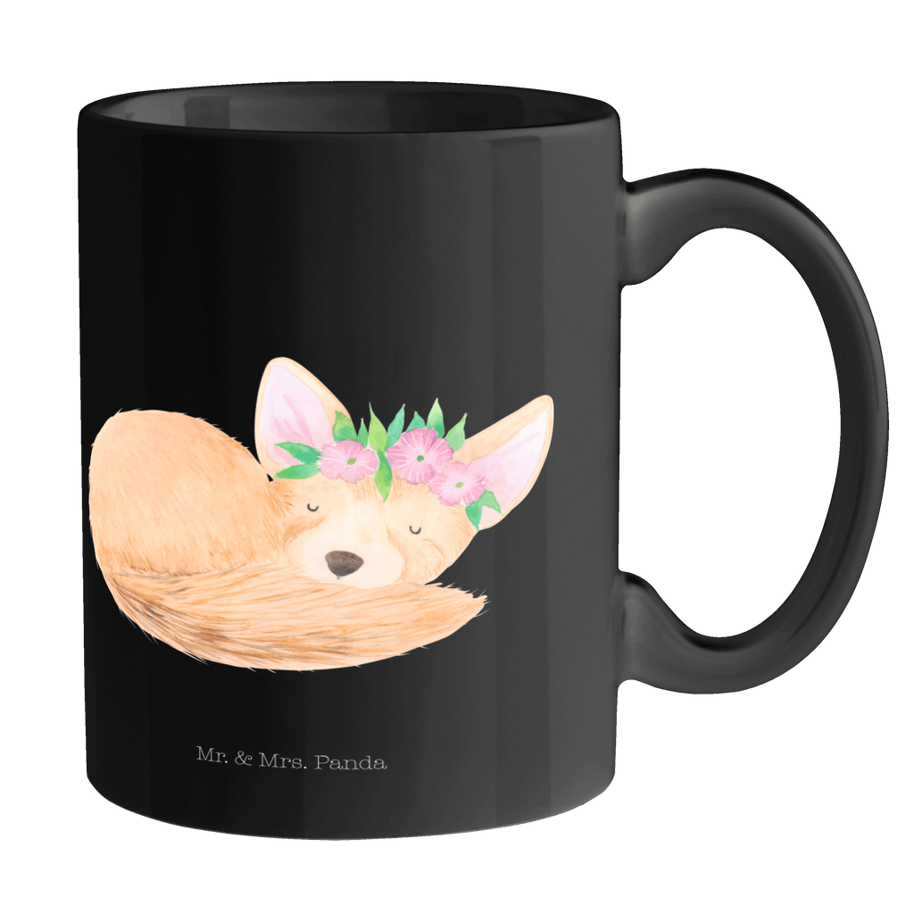 Tasse Wüstenfuchs Blumenkranz Afrika, Wüste, Wüstenfuchs, Blumen, Blumenkranz, Glücklich,  Becher, Kaffeetasse, Kaffeebecher, Tee, Frühstück, Büro  Afrika, Wildtiere
