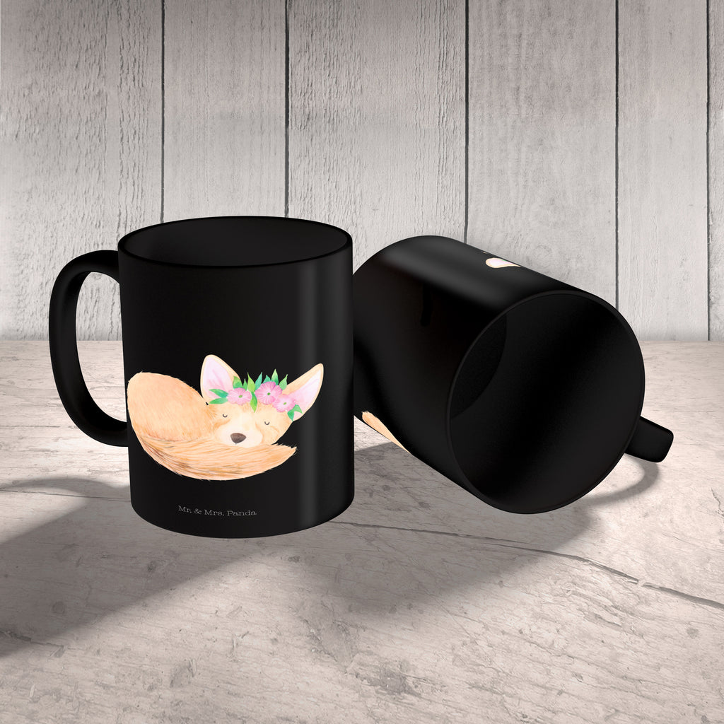 Tasse Wüstenfuchs Blumenkranz Afrika, Wüste, Wüstenfuchs, Blumen, Blumenkranz, Glücklich,  Becher, Kaffeetasse, Kaffeebecher, Tee, Frühstück, Büro  Afrika, Wildtiere