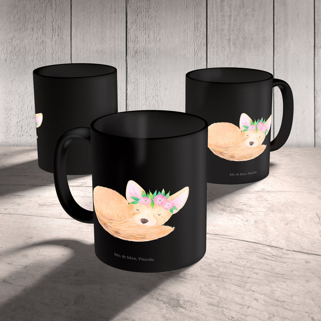 Tasse Wüstenfuchs Blumenkranz Afrika, Wüste, Wüstenfuchs, Blumen, Blumenkranz, Glücklich,  Becher, Kaffeetasse, Kaffeebecher, Tee, Frühstück, Büro  Afrika, Wildtiere