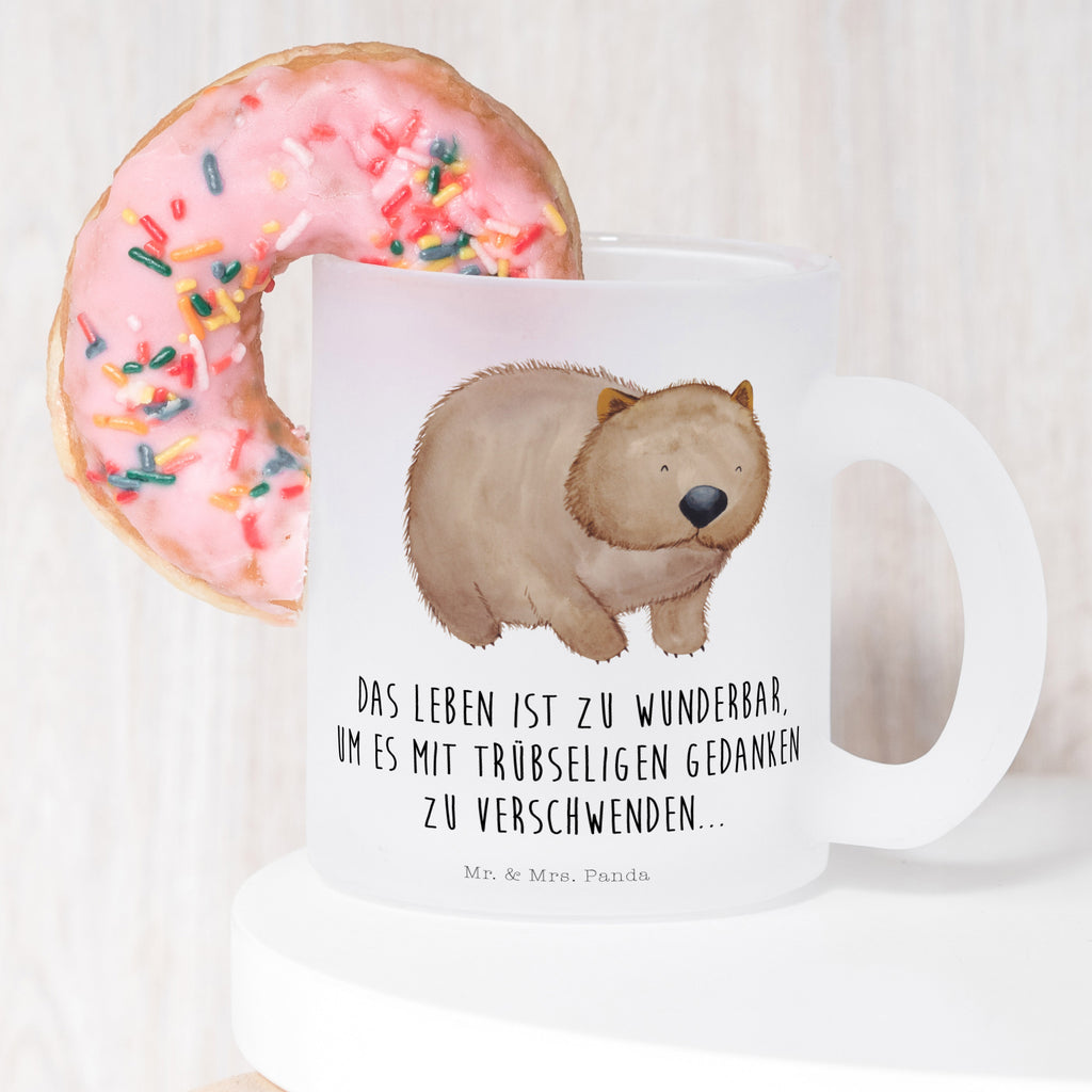 Teetasse Wombat Teetasse, Teeglas, Teebecher, Tasse mit Henkel, Tasse, Glas Teetasse, Teetasse aus Glas, Tiermotive, Gute Laune, lustige Sprüche, Tiere, Wombat, Das Leben ist schön, Motivation, Spruch, Australien