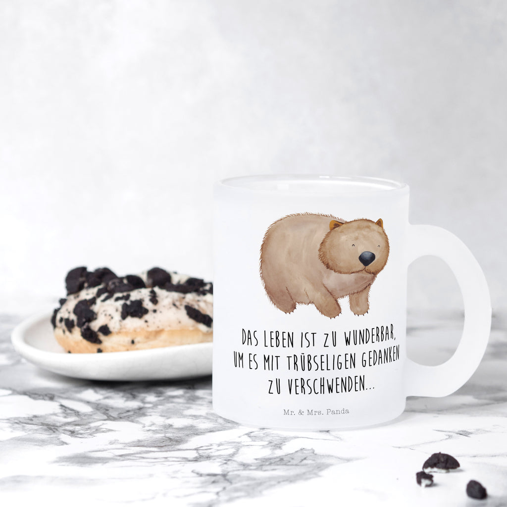 Teetasse Wombat Teetasse, Teeglas, Teebecher, Tasse mit Henkel, Tasse, Glas Teetasse, Teetasse aus Glas, Tiermotive, Gute Laune, lustige Sprüche, Tiere, Wombat, Das Leben ist schön, Motivation, Spruch, Australien