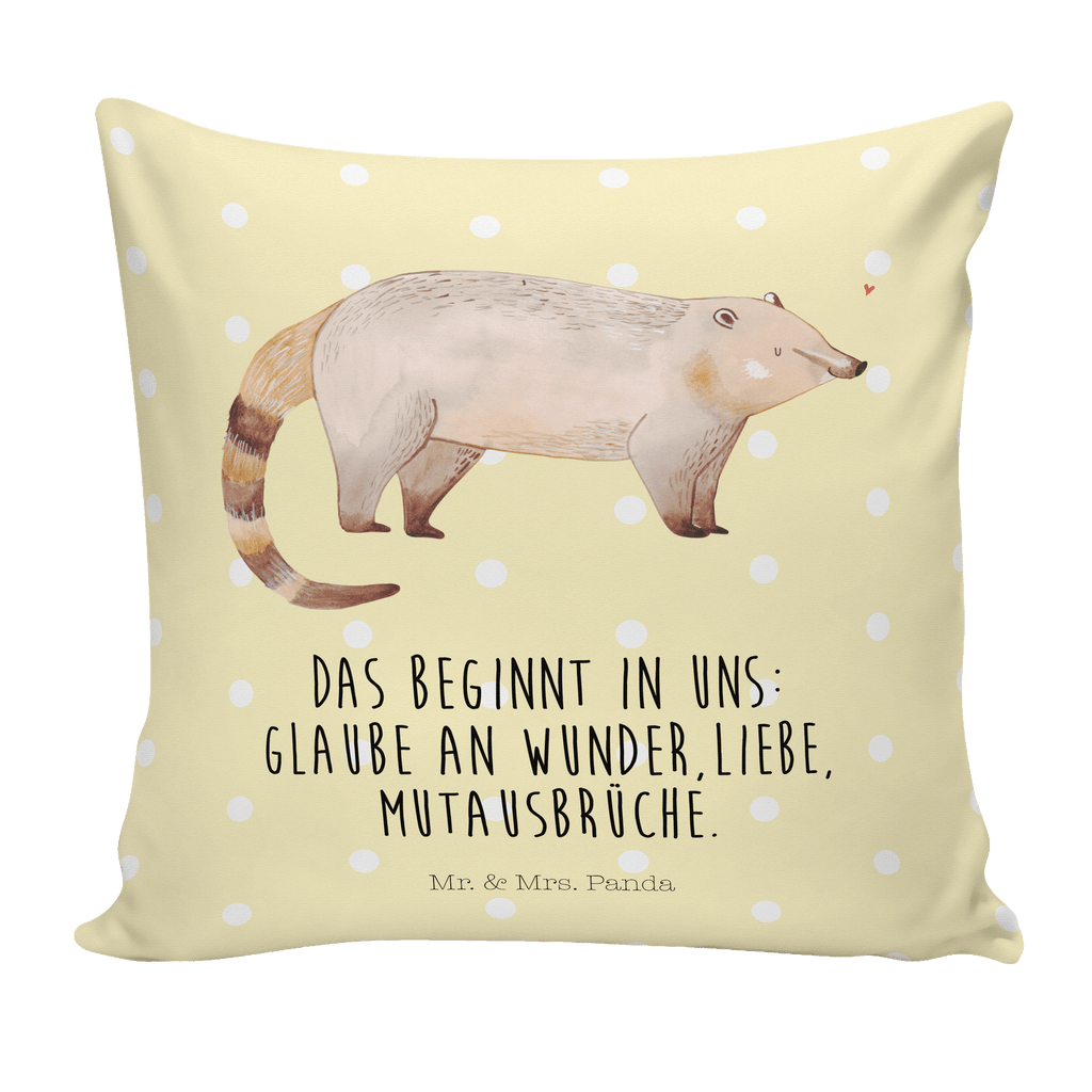 40x40 Kissen Nasenbär Kissenhülle, Kopfkissen, Sofakissen, Dekokissen, Motivkissen, Tiermotive, Gute Laune, lustige Sprüche, Tiere, Nasenbär, Nasenbären, Rüsselbär, Bär