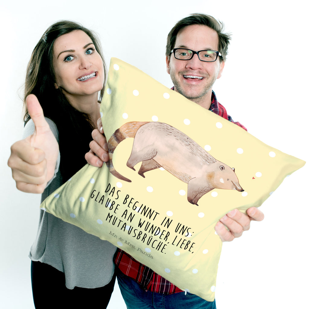 40x40 Kissen Nasenbär Kissenhülle, Kopfkissen, Sofakissen, Dekokissen, Motivkissen, Tiermotive, Gute Laune, lustige Sprüche, Tiere, Nasenbär, Nasenbären, Rüsselbär, Bär