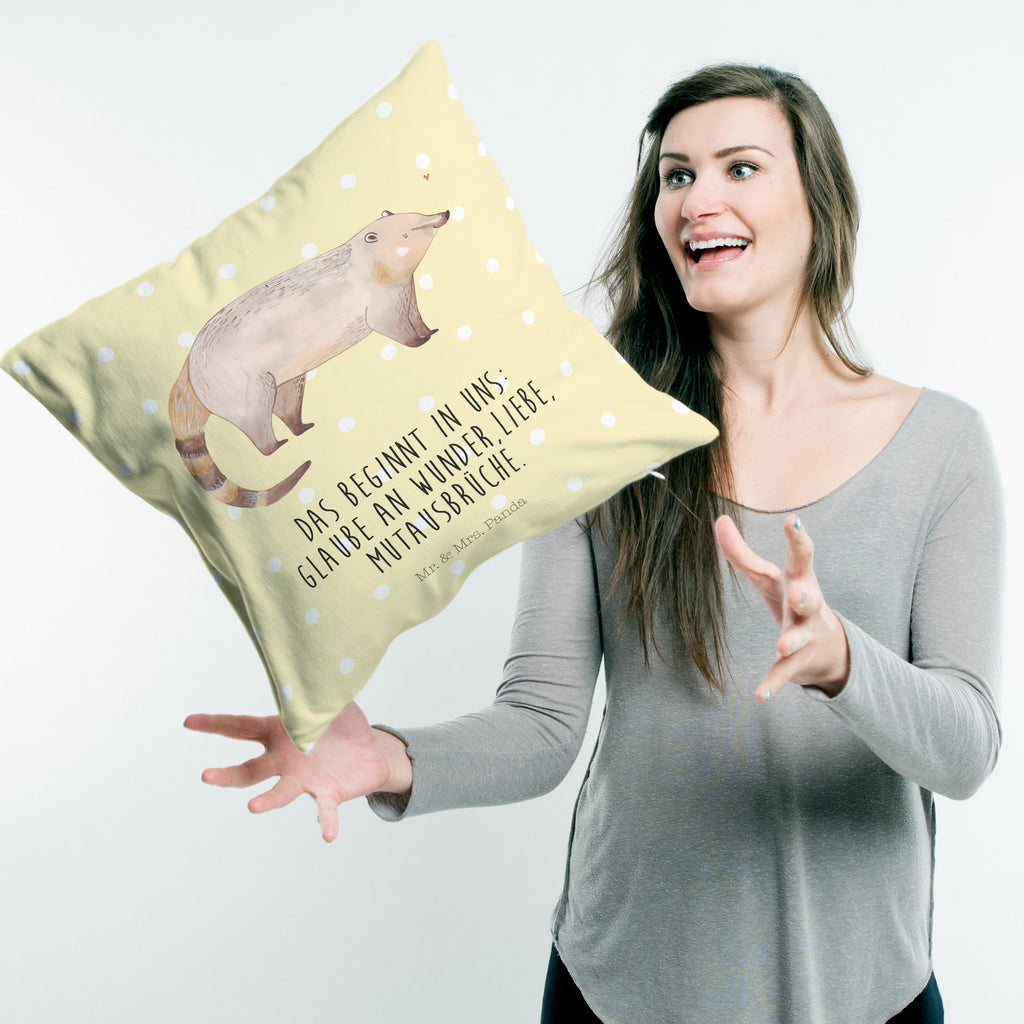40x40 Kissen Nasenbär Kissenhülle, Kopfkissen, Sofakissen, Dekokissen, Motivkissen, Tiermotive, Gute Laune, lustige Sprüche, Tiere, Nasenbär, Nasenbären, Rüsselbär, Bär