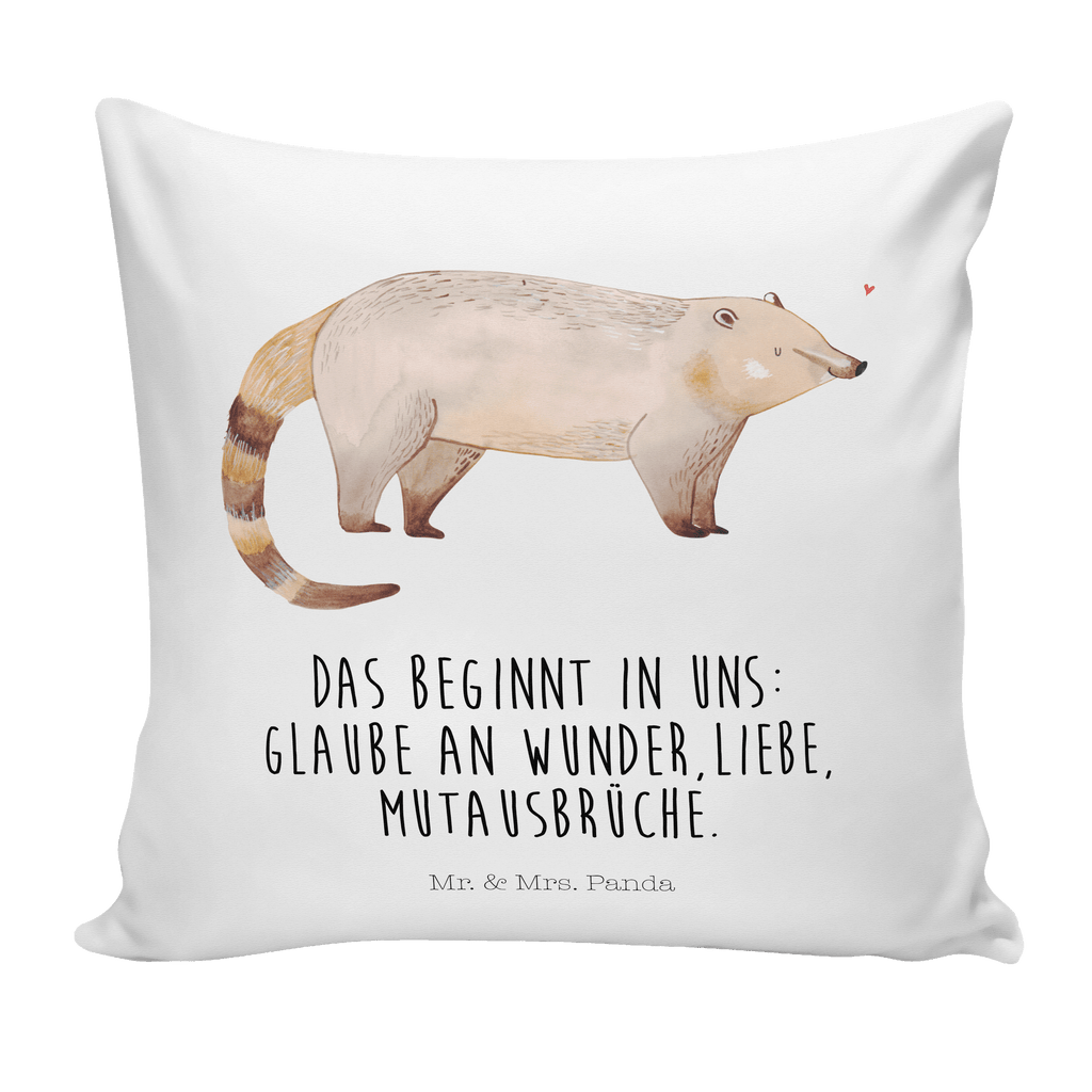 40x40 Kissen Nasenbär Kissenhülle, Kopfkissen, Sofakissen, Dekokissen, Motivkissen, Tiermotive, Gute Laune, lustige Sprüche, Tiere, Nasenbär, Nasenbären, Rüsselbär, Bär