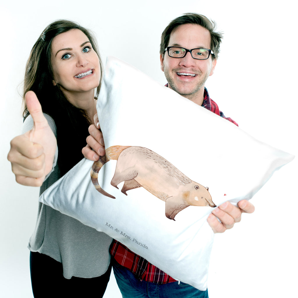 40x40 Kissen Nasenbär Kissenhülle, Kopfkissen, Sofakissen, Dekokissen, Motivkissen, Tiermotive, Gute Laune, lustige Sprüche, Tiere, Nasenbär, Nasenbären, Rüsselbär, Bär