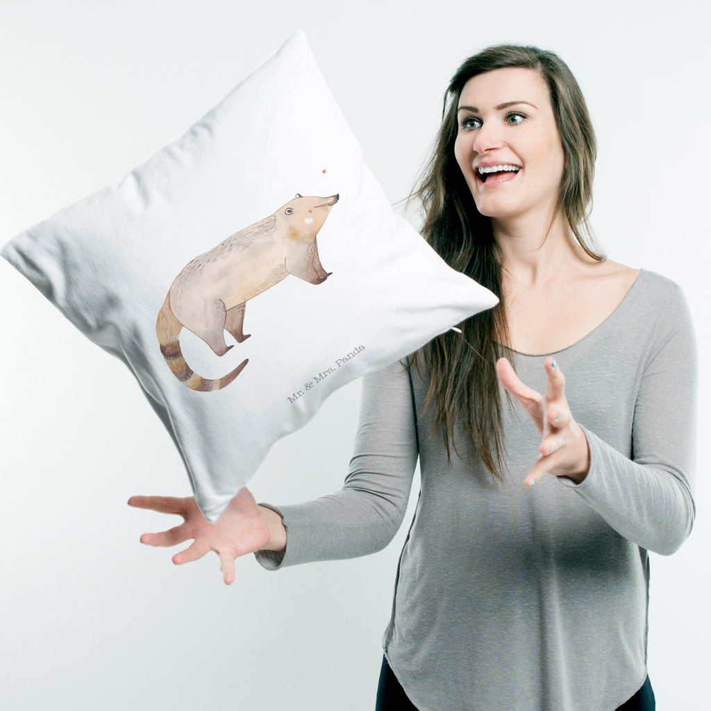 40x40 Kissen Nasenbär Kissenhülle, Kopfkissen, Sofakissen, Dekokissen, Motivkissen, Tiermotive, Gute Laune, lustige Sprüche, Tiere, Nasenbär, Nasenbären, Rüsselbär, Bär