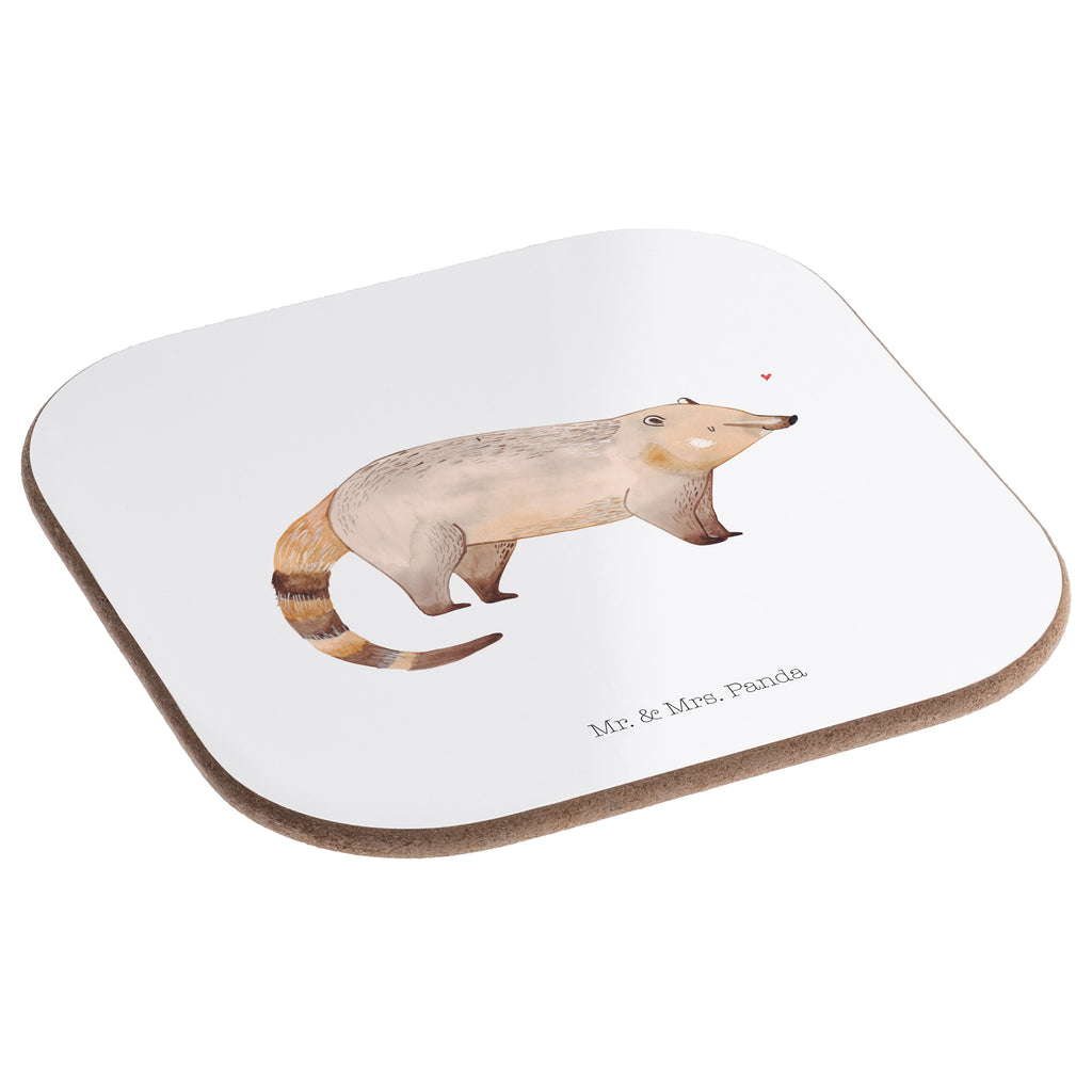 Quadratische Untersetzer Nasenbär Bierdeckel, Glasuntersetzer, Untersetzer Gläser, Getränkeuntersetzer, Tiermotive, Gute Laune, lustige Sprüche, Tiere, Nasenbär, Nasenbären, Rüsselbär, Bär