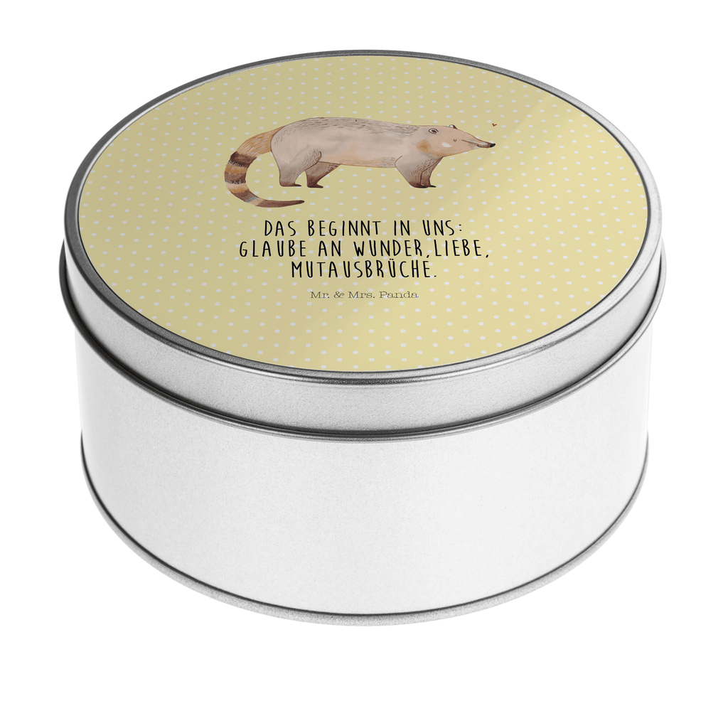 Blechdose rund Nasenbär Metalldose, Keksdose, Dose, Vorratsdose, Geschenkbox, Tiermotive, Gute Laune, lustige Sprüche, Tiere, Nasenbär, Nasenbären, Rüsselbär, Bär