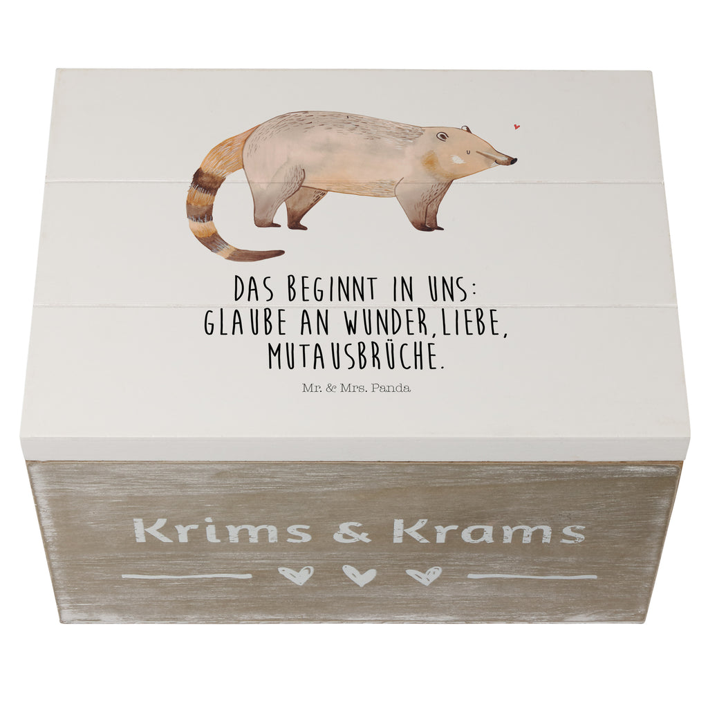 Holzkiste Nasenbär Holzkiste, Kiste, Schatzkiste, Truhe, Schatulle, XXL, Erinnerungsbox, Erinnerungskiste, Dekokiste, Aufbewahrungsbox, Tiermotive, Gute Laune, lustige Sprüche, Tiere, Nasenbär, Nasenbären, Rüsselbär, Bär