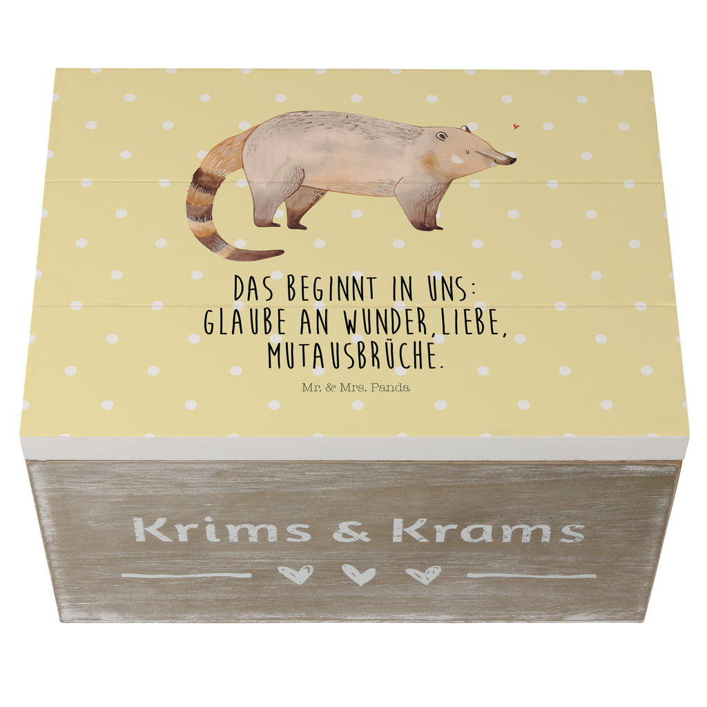 Holzkiste Nasenbär Holzkiste, Kiste, Schatzkiste, Truhe, Schatulle, XXL, Erinnerungsbox, Erinnerungskiste, Dekokiste, Aufbewahrungsbox, Tiermotive, Gute Laune, lustige Sprüche, Tiere, Nasenbär, Nasenbären, Rüsselbär, Bär