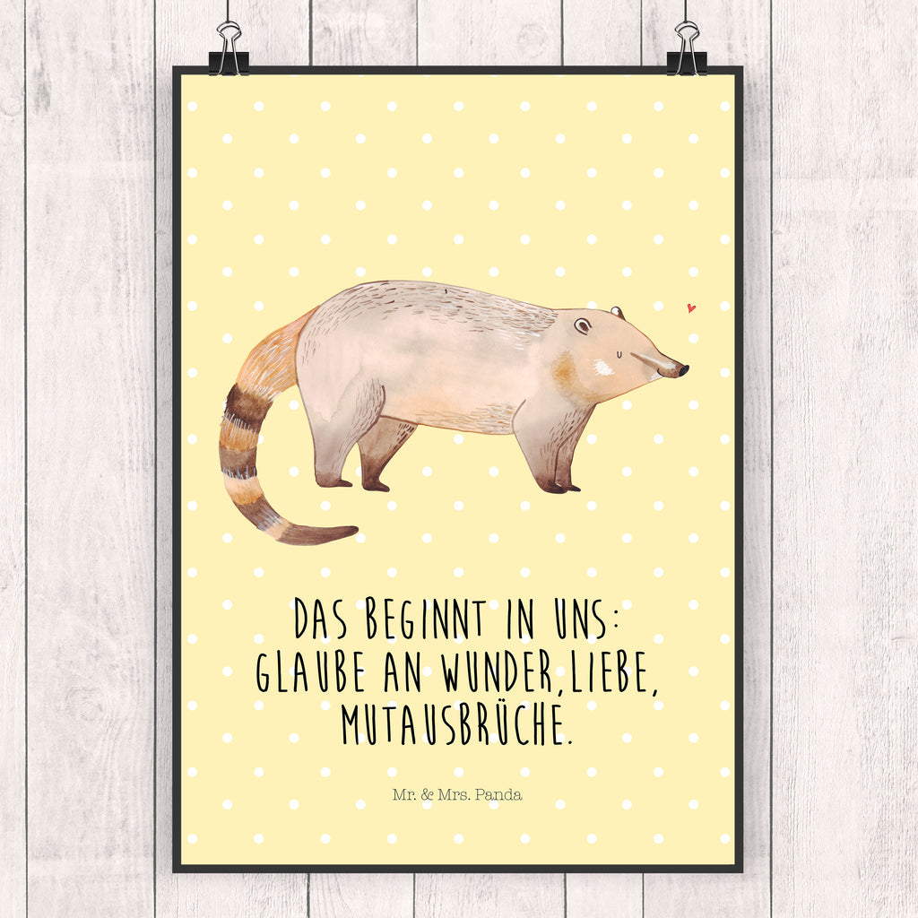 Poster Nasenbär Poster, Wandposter, Bild, Wanddeko, Küchenposter, Kinderposter, Wanddeko Bild, Raumdekoration, Wanddekoration, Handgemaltes Poster, Mr. & Mrs. Panda Poster, Designposter, Kunstdruck, Posterdruck, Tiermotive, Gute Laune, lustige Sprüche, Tiere, Nasenbär, Nasenbären, Rüsselbär, Bär