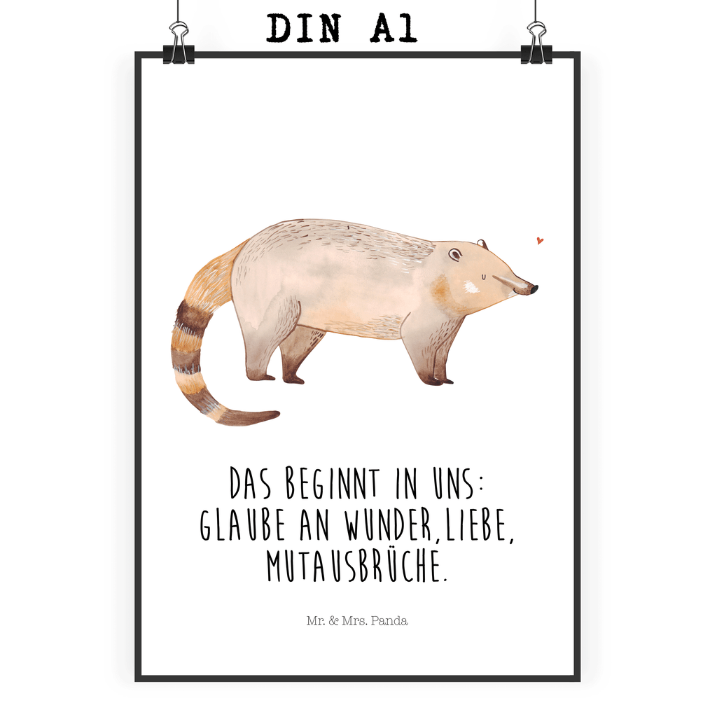 Poster Nasenbär Poster, Wandposter, Bild, Wanddeko, Küchenposter, Kinderposter, Wanddeko Bild, Raumdekoration, Wanddekoration, Handgemaltes Poster, Mr. & Mrs. Panda Poster, Designposter, Kunstdruck, Posterdruck, Tiermotive, Gute Laune, lustige Sprüche, Tiere, Nasenbär, Nasenbären, Rüsselbär, Bär