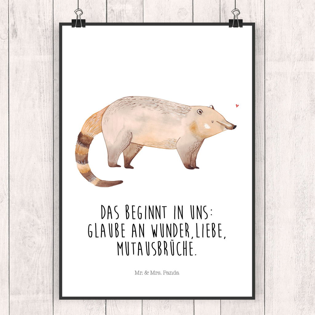 Poster Nasenbär Poster, Wandposter, Bild, Wanddeko, Küchenposter, Kinderposter, Wanddeko Bild, Raumdekoration, Wanddekoration, Handgemaltes Poster, Mr. & Mrs. Panda Poster, Designposter, Kunstdruck, Posterdruck, Tiermotive, Gute Laune, lustige Sprüche, Tiere, Nasenbär, Nasenbären, Rüsselbär, Bär