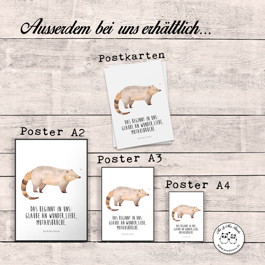 Poster Nasenbär Poster, Wandposter, Bild, Wanddeko, Küchenposter, Kinderposter, Wanddeko Bild, Raumdekoration, Wanddekoration, Handgemaltes Poster, Mr. & Mrs. Panda Poster, Designposter, Kunstdruck, Posterdruck, Tiermotive, Gute Laune, lustige Sprüche, Tiere, Nasenbär, Nasenbären, Rüsselbär, Bär