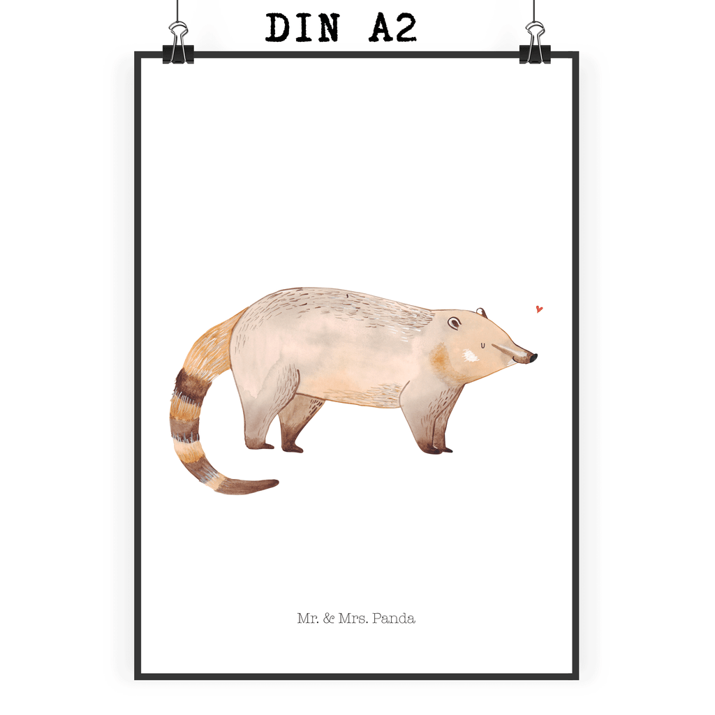 Poster Nasenbär Poster, Wandposter, Bild, Wanddeko, Küchenposter, Kinderposter, Wanddeko Bild, Raumdekoration, Wanddekoration, Handgemaltes Poster, Mr. & Mrs. Panda Poster, Designposter, Kunstdruck, Posterdruck, Tiermotive, Gute Laune, lustige Sprüche, Tiere, Nasenbär, Nasenbären, Rüsselbär, Bär