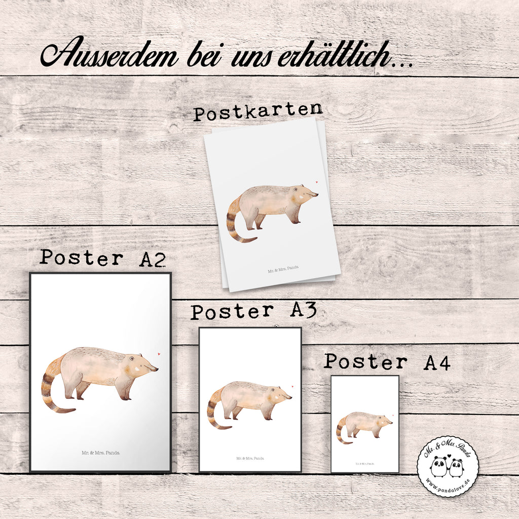 Poster Nasenbär Poster, Wandposter, Bild, Wanddeko, Küchenposter, Kinderposter, Wanddeko Bild, Raumdekoration, Wanddekoration, Handgemaltes Poster, Mr. & Mrs. Panda Poster, Designposter, Kunstdruck, Posterdruck, Tiermotive, Gute Laune, lustige Sprüche, Tiere, Nasenbär, Nasenbären, Rüsselbär, Bär