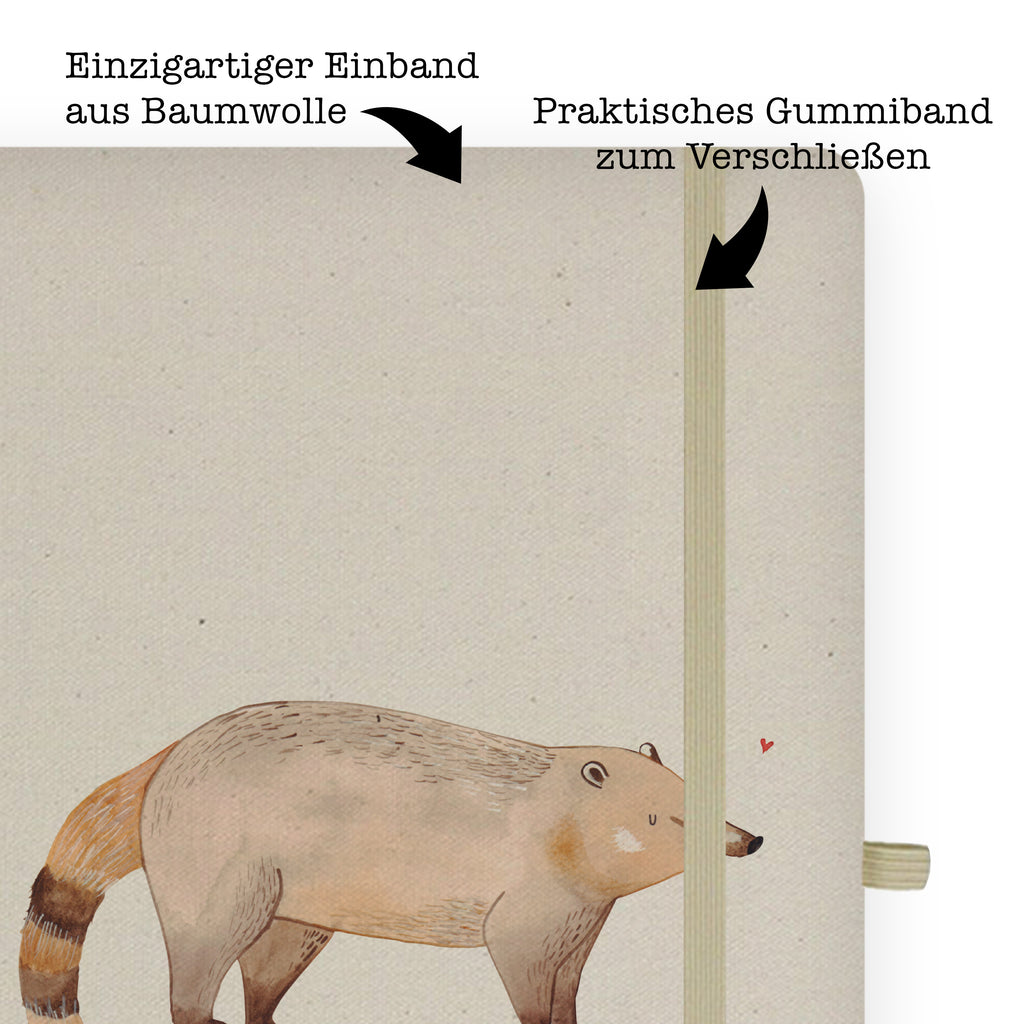 DIN A4 Baumwoll Notizbuch Nasenbär Notizen, Eintragebuch, Tagebuch, Notizblock, Adressbuch, Journal, Kladde, Skizzenbuch, Notizheft, Schreibbuch, Schreibheft, Tiermotive, Gute Laune, lustige Sprüche, Tiere, Nasenbär, Nasenbären, Rüsselbär, Bär