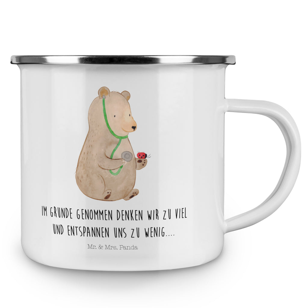 Camping Emaille Tasse Bär Arzt Campingtasse, Trinkbecher, Metalltasse, Outdoor Tasse, Emaille Trinkbecher, Blechtasse Outdoor, Emaille Campingbecher, Edelstahl Trinkbecher, Metalltasse für Camping, Kaffee Blechtasse, Camping Tasse Metall, Bär, Teddy, Teddybär, Arzt, Ärztin, Doktor, Professor, Doktorin, Professorin
