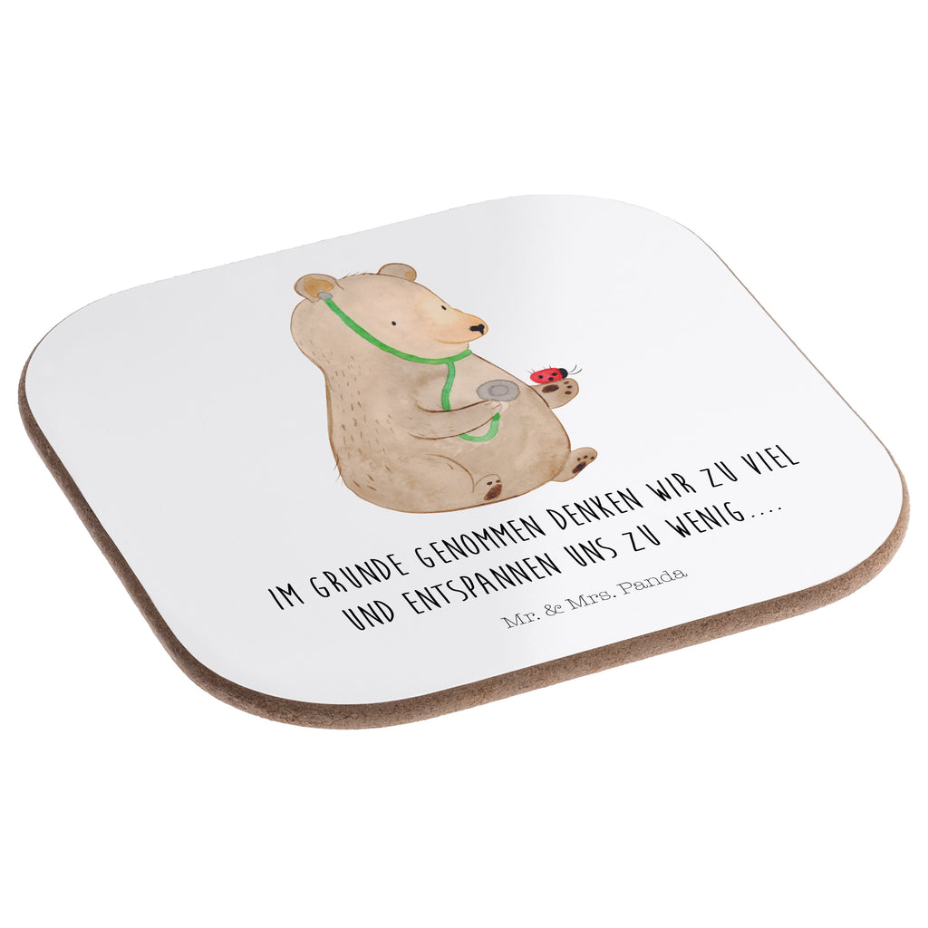 Quadratische Untersetzer Bär Arzt Bierdeckel, Glasuntersetzer, Untersetzer Gläser, Getränkeuntersetzer, Bär, Teddy, Teddybär, Arzt, Ärztin, Doktor, Professor, Doktorin, Professorin