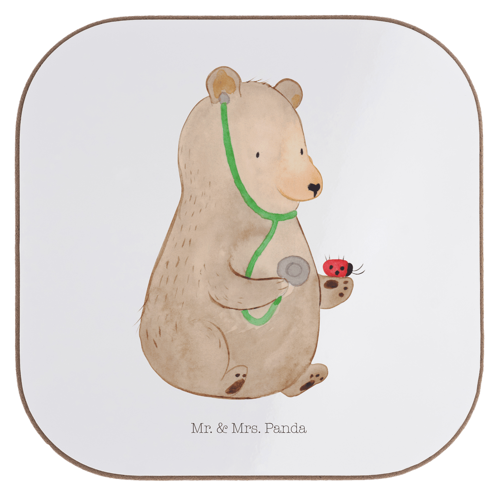 Quadratische Untersetzer Bär Arzt Bierdeckel, Glasuntersetzer, Untersetzer Gläser, Getränkeuntersetzer, Bär, Teddy, Teddybär, Arzt, Ärztin, Doktor, Professor, Doktorin, Professorin
