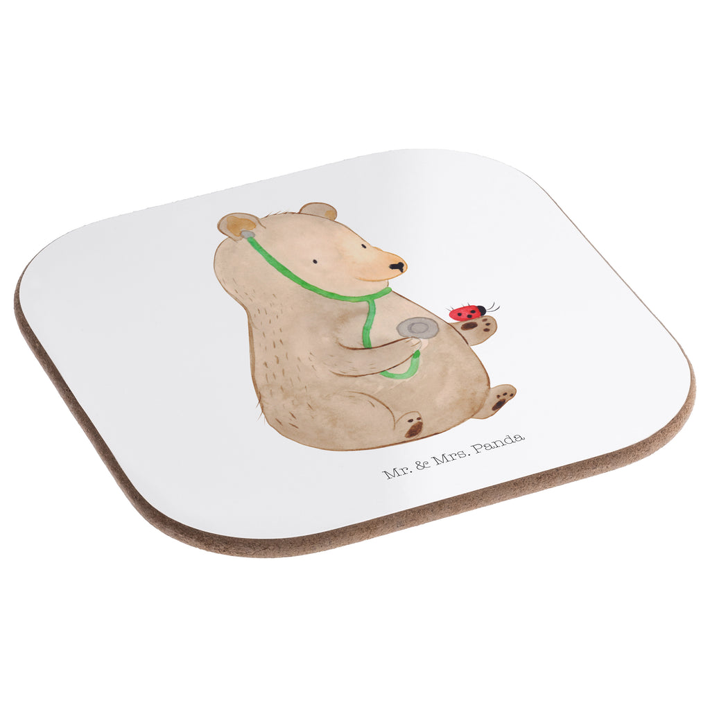 Quadratische Untersetzer Bär Arzt Bierdeckel, Glasuntersetzer, Untersetzer Gläser, Getränkeuntersetzer, Bär, Teddy, Teddybär, Arzt, Ärztin, Doktor, Professor, Doktorin, Professorin