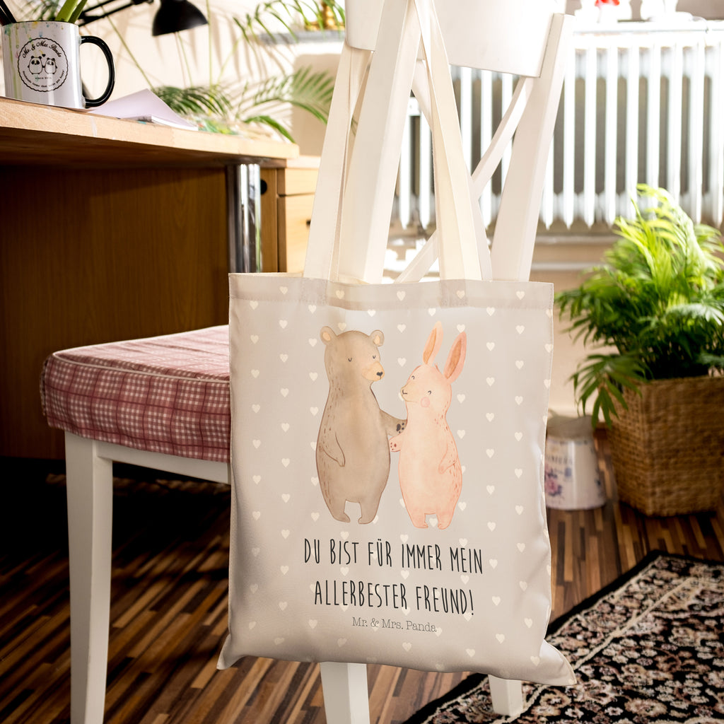 Einkaufstasche Bär Hase Umarmen Tragetasche, Tasche, Beutel, Stofftasche, Baumwolltasche, Umhängetasche, Shopper, Liebe, Partner, Freund, Freundin, Ehemann, Ehefrau, Heiraten, Verlobung, Heiratsantrag, Liebesgeschenk, Jahrestag, Hocheitstag, Freunde, bester Freund, Hase, Bär, Bärchen, best friends