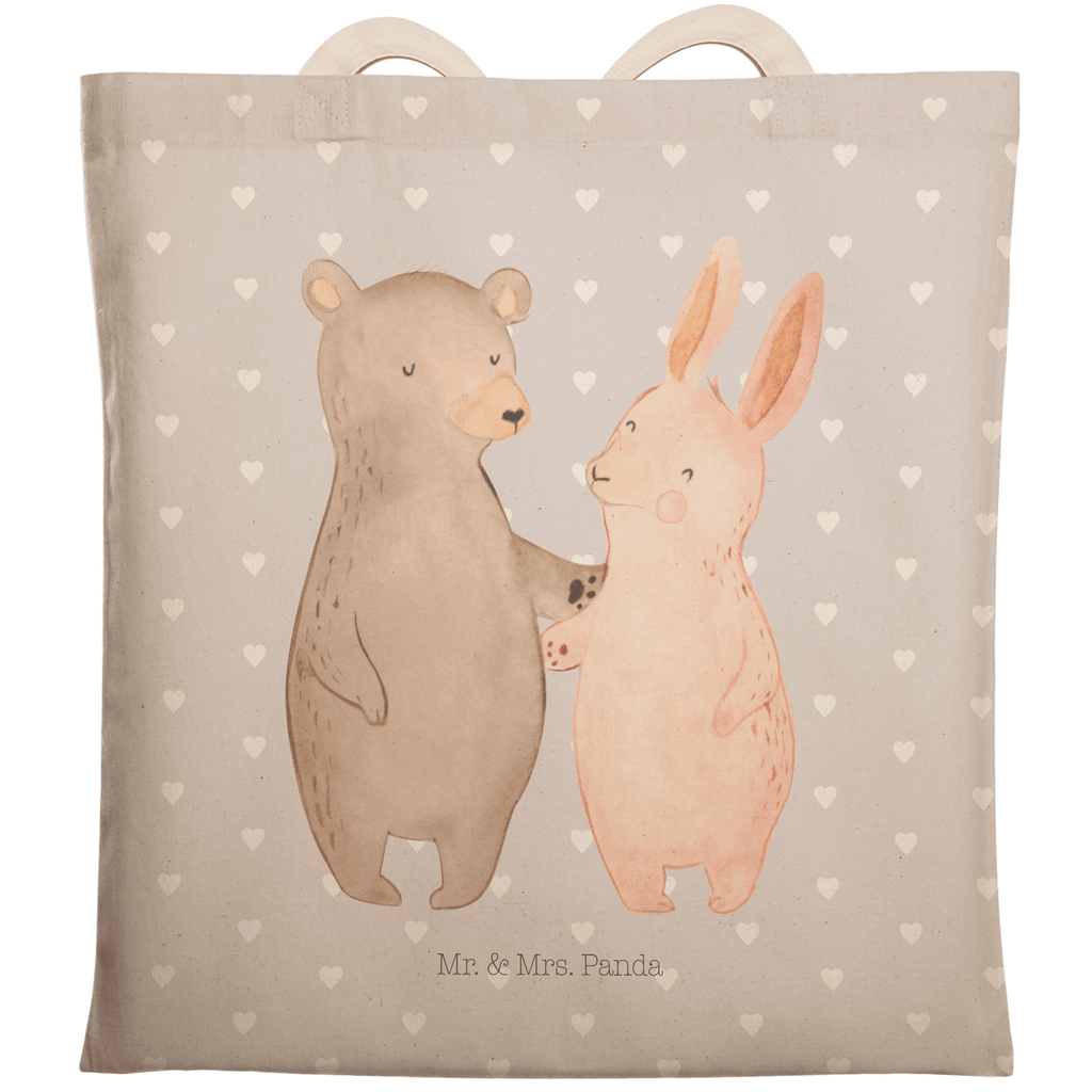 Einkaufstasche Bär Hase Umarmen Tragetasche, Tasche, Beutel, Stofftasche, Baumwolltasche, Umhängetasche, Shopper, Liebe, Partner, Freund, Freundin, Ehemann, Ehefrau, Heiraten, Verlobung, Heiratsantrag, Liebesgeschenk, Jahrestag, Hocheitstag, Freunde, bester Freund, Hase, Bär, Bärchen, best friends