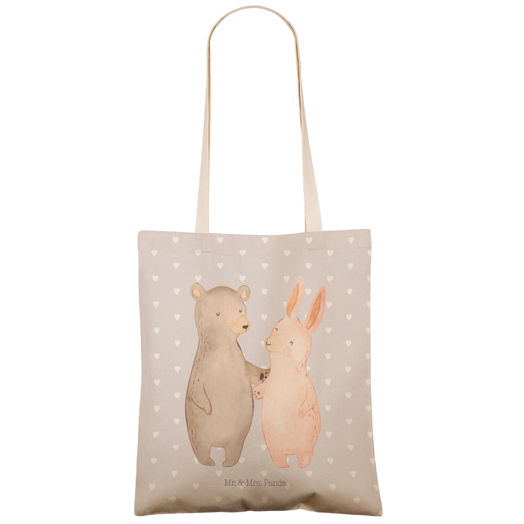 Einkaufstasche Bär Hase Umarmen Tragetasche, Tasche, Beutel, Stofftasche, Baumwolltasche, Umhängetasche, Shopper, Liebe, Partner, Freund, Freundin, Ehemann, Ehefrau, Heiraten, Verlobung, Heiratsantrag, Liebesgeschenk, Jahrestag, Hocheitstag, Freunde, bester Freund, Hase, Bär, Bärchen, best friends