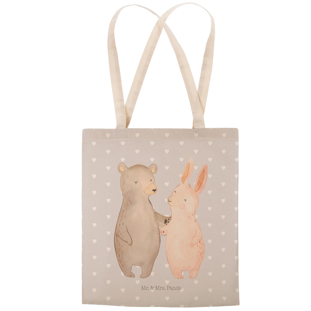 Einkaufstasche Bär Hase Umarmen Tragetasche, Tasche, Beutel, Stofftasche, Baumwolltasche, Umhängetasche, Shopper, Liebe, Partner, Freund, Freundin, Ehemann, Ehefrau, Heiraten, Verlobung, Heiratsantrag, Liebesgeschenk, Jahrestag, Hocheitstag, Freunde, bester Freund, Hase, Bär, Bärchen, best friends