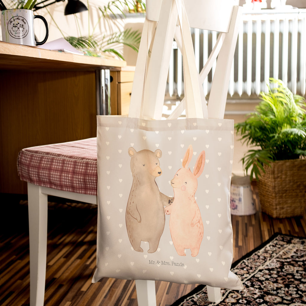 Einkaufstasche Bär Hase Umarmen Tragetasche, Tasche, Beutel, Stofftasche, Baumwolltasche, Umhängetasche, Shopper, Liebe, Partner, Freund, Freundin, Ehemann, Ehefrau, Heiraten, Verlobung, Heiratsantrag, Liebesgeschenk, Jahrestag, Hocheitstag, Freunde, bester Freund, Hase, Bär, Bärchen, best friends