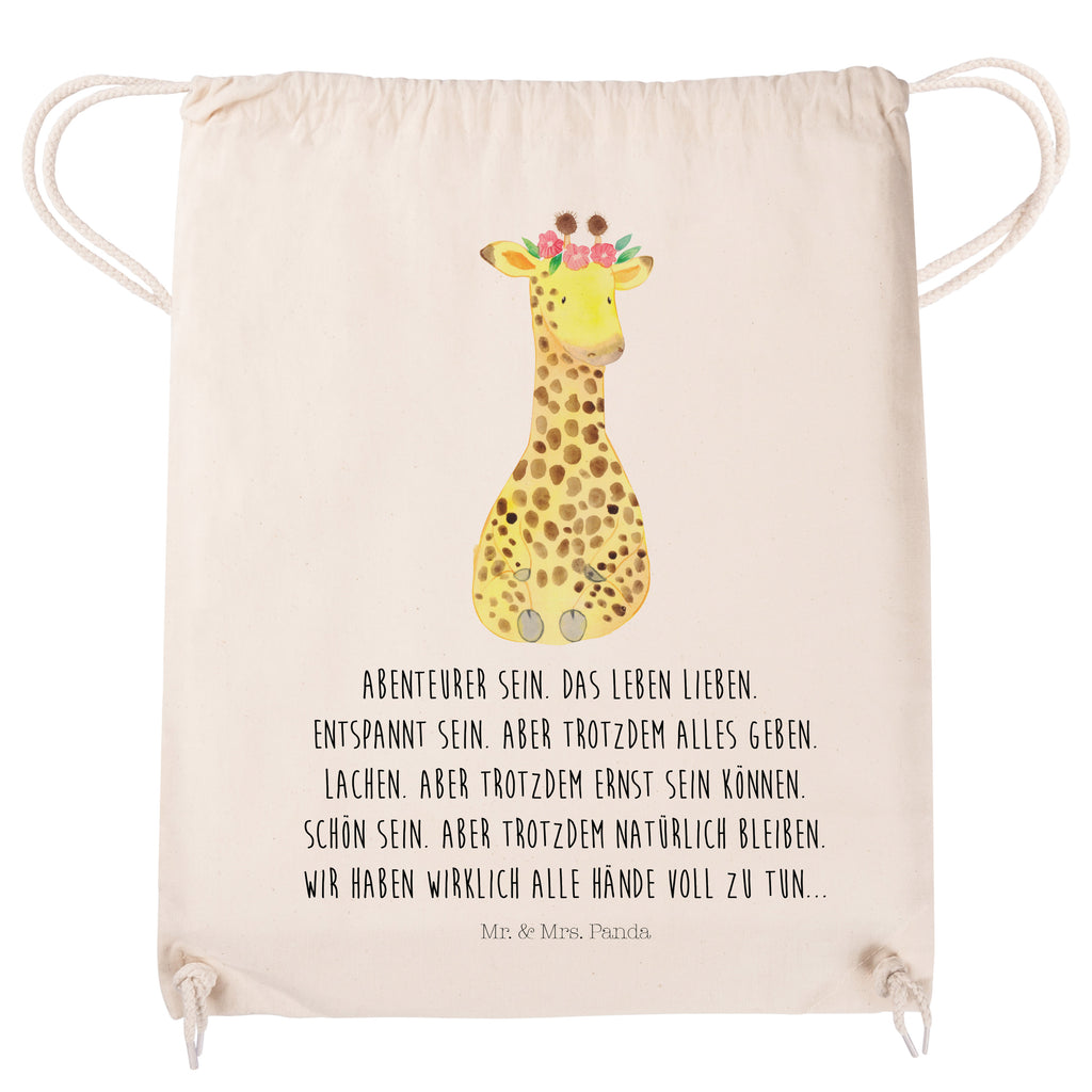 Sportbeutel Giraffe Blumenkranz Turnbeutel, Beutel, Sporttasche, Tasche, Stoffbeutel, Afrika, Wildtiere, Giraffe, Blumenkranz, Abenteurer, Selbstliebe, Freundin