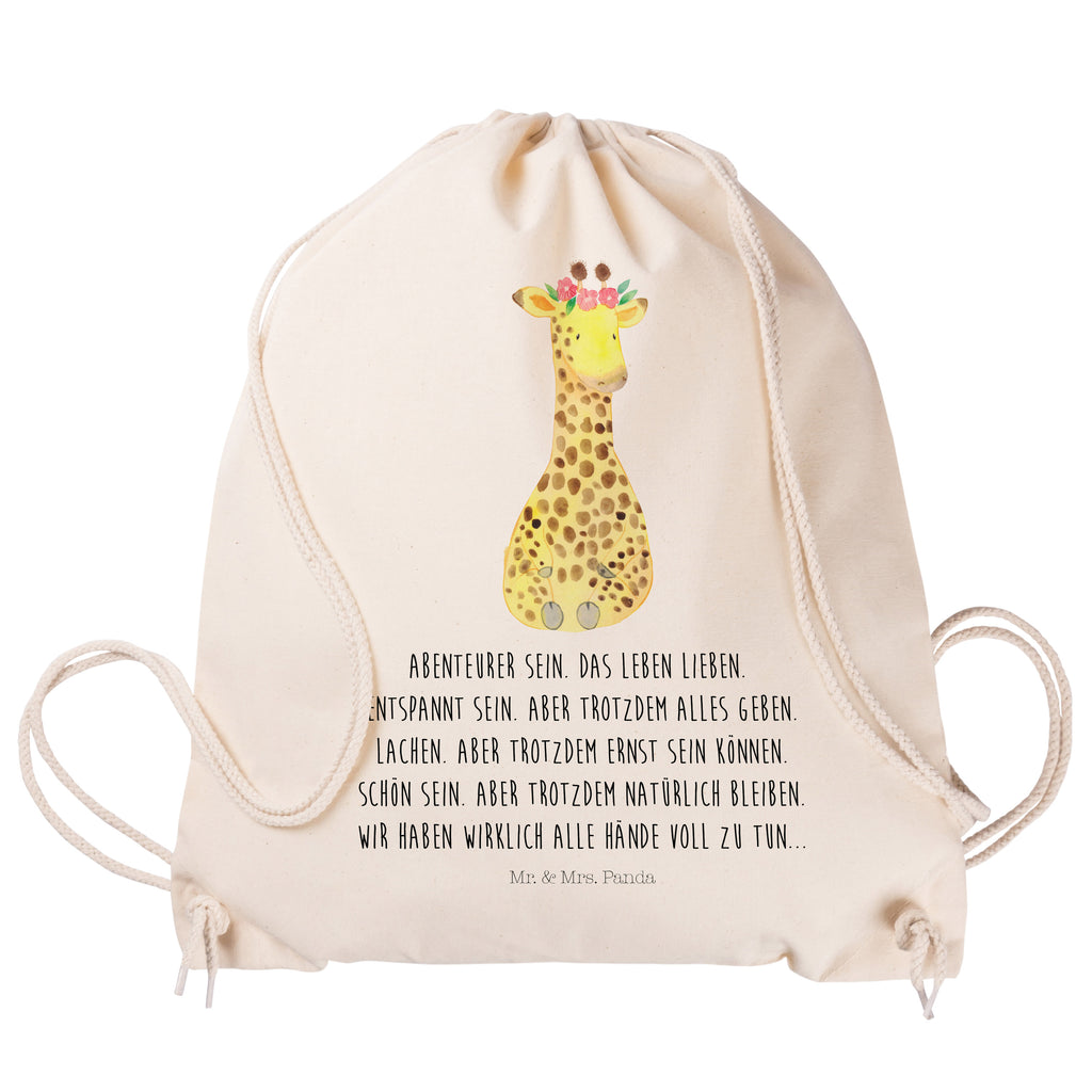 Sportbeutel Giraffe Blumenkranz Turnbeutel, Beutel, Sporttasche, Tasche, Stoffbeutel, Afrika, Wildtiere, Giraffe, Blumenkranz, Abenteurer, Selbstliebe, Freundin