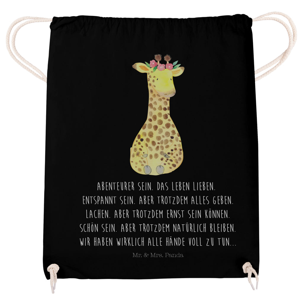 Sportbeutel Giraffe Blumenkranz Turnbeutel, Beutel, Sporttasche, Tasche, Stoffbeutel, Afrika, Wildtiere, Giraffe, Blumenkranz, Abenteurer, Selbstliebe, Freundin