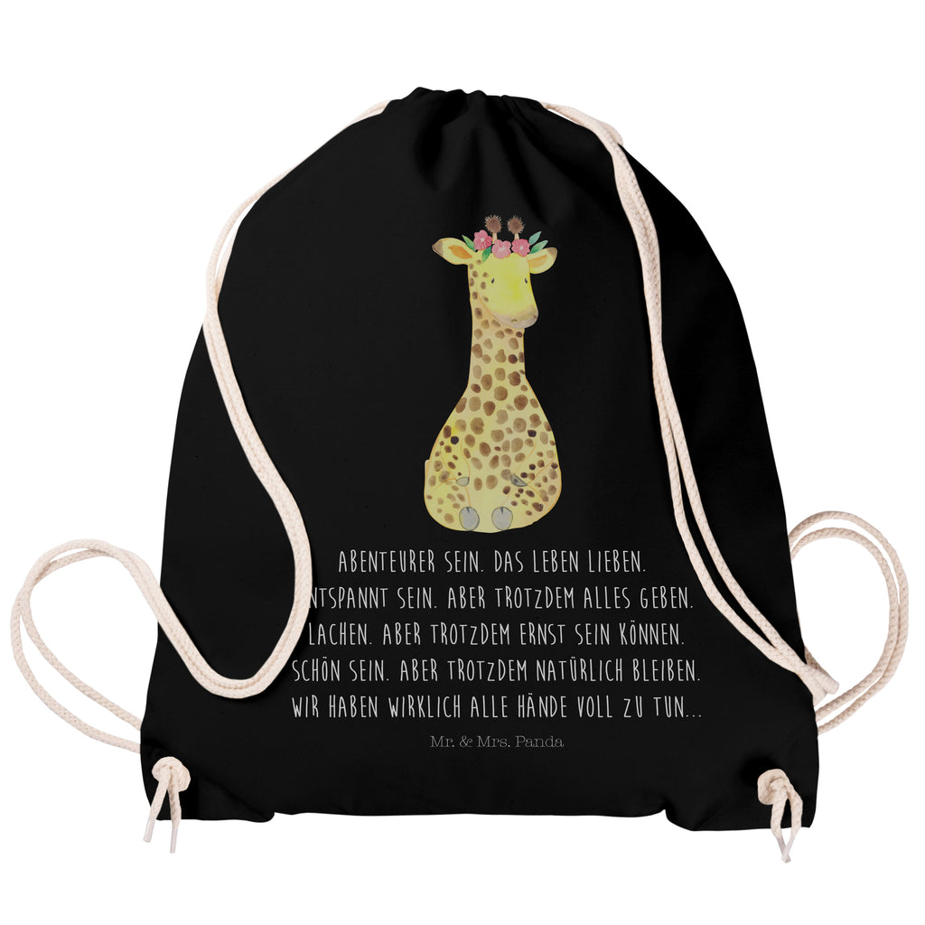 Sportbeutel Giraffe Blumenkranz Turnbeutel, Beutel, Sporttasche, Tasche, Stoffbeutel, Afrika, Wildtiere, Giraffe, Blumenkranz, Abenteurer, Selbstliebe, Freundin