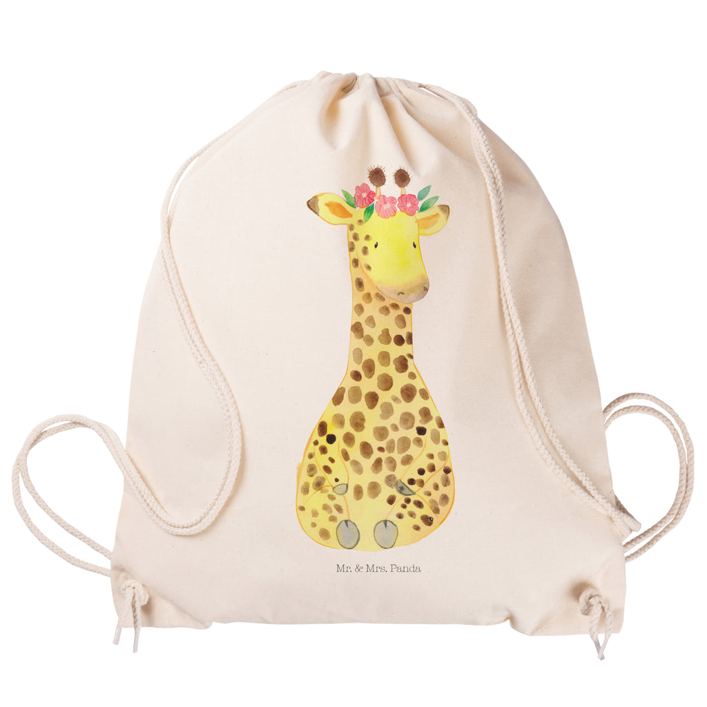 Sportbeutel Giraffe Blumenkranz Turnbeutel, Beutel, Sporttasche, Tasche, Stoffbeutel, Afrika, Wildtiere, Giraffe, Blumenkranz, Abenteurer, Selbstliebe, Freundin