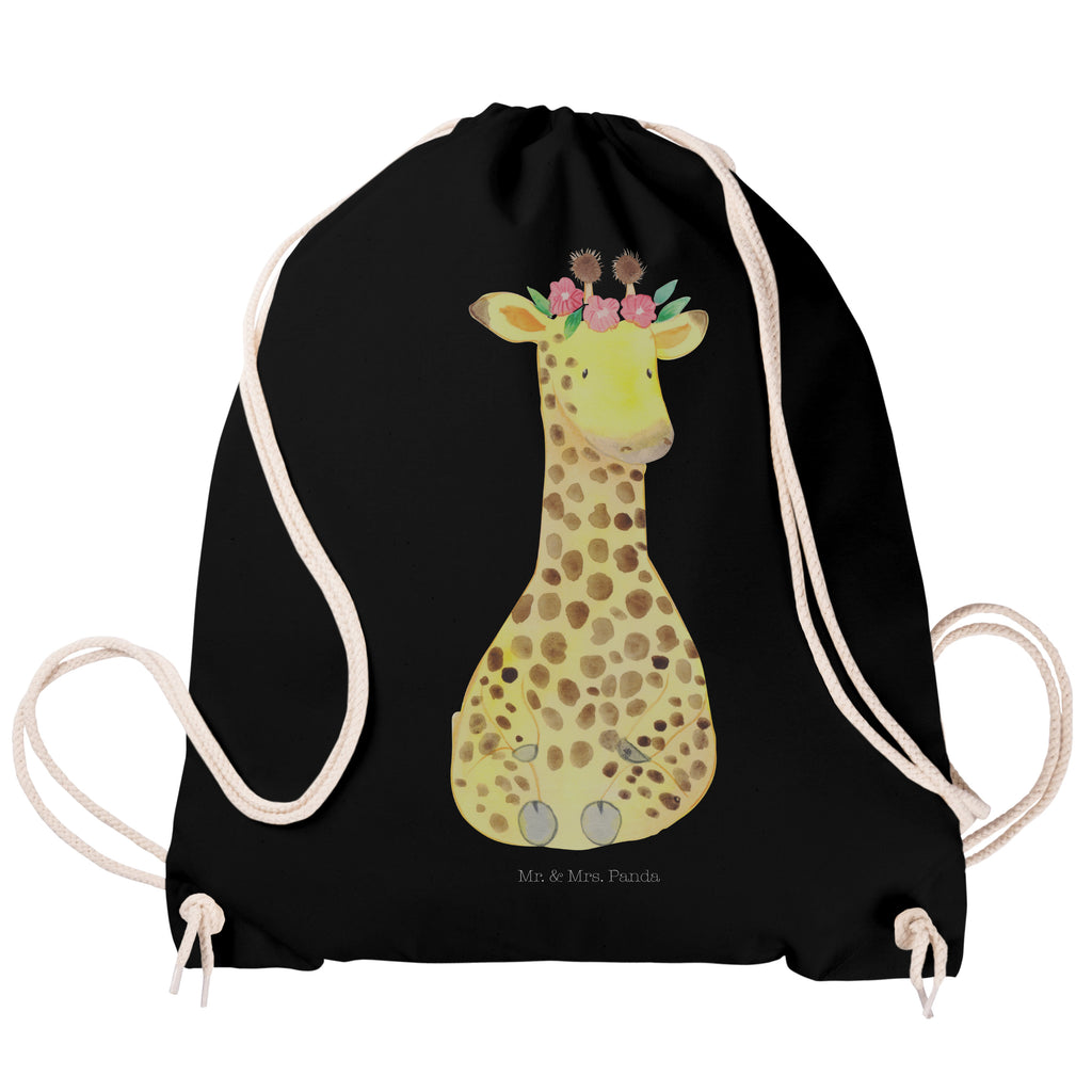Sportbeutel Giraffe Blumenkranz Turnbeutel, Beutel, Sporttasche, Tasche, Stoffbeutel, Afrika, Wildtiere, Giraffe, Blumenkranz, Abenteurer, Selbstliebe, Freundin