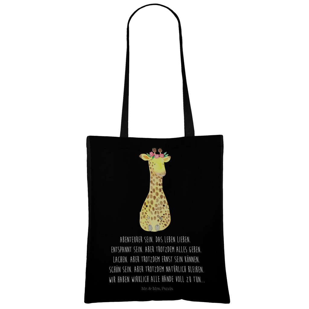 Tragetasche Giraffe Blumenkranz Beuteltasche, Beutel, Einkaufstasche, Jutebeutel, Stoffbeutel, Afrika, Wildtiere, Giraffe, Blumenkranz, Abenteurer, Selbstliebe, Freundin
