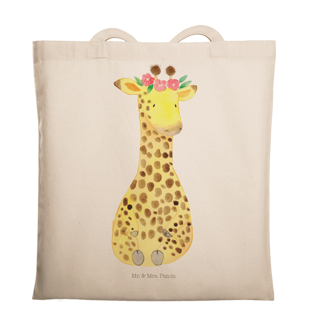 Tragetasche Giraffe Blumenkranz Beuteltasche, Beutel, Einkaufstasche, Jutebeutel, Stoffbeutel, Afrika, Wildtiere, Giraffe, Blumenkranz, Abenteurer, Selbstliebe, Freundin