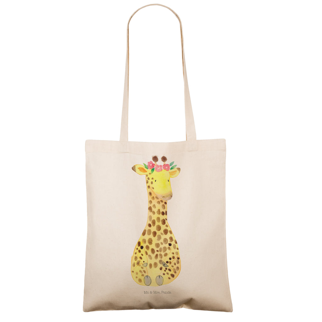 Tragetasche Giraffe Blumenkranz Beuteltasche, Beutel, Einkaufstasche, Jutebeutel, Stoffbeutel, Afrika, Wildtiere, Giraffe, Blumenkranz, Abenteurer, Selbstliebe, Freundin