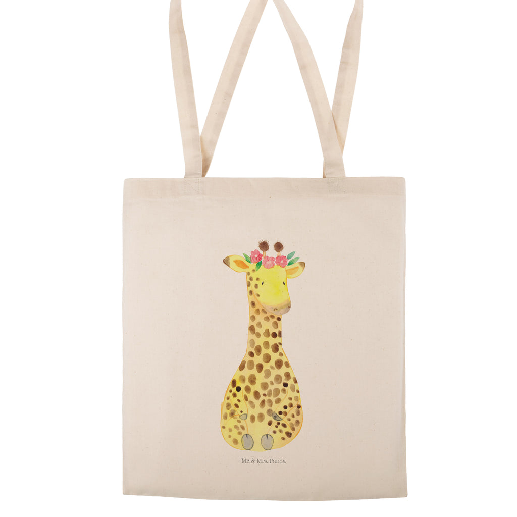 Tragetasche Giraffe Blumenkranz Beuteltasche, Beutel, Einkaufstasche, Jutebeutel, Stoffbeutel, Afrika, Wildtiere, Giraffe, Blumenkranz, Abenteurer, Selbstliebe, Freundin