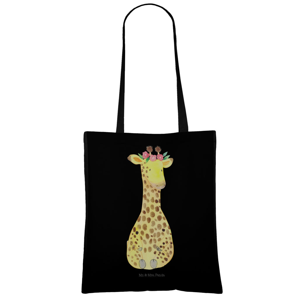 Tragetasche Giraffe Blumenkranz Beuteltasche, Beutel, Einkaufstasche, Jutebeutel, Stoffbeutel, Afrika, Wildtiere, Giraffe, Blumenkranz, Abenteurer, Selbstliebe, Freundin