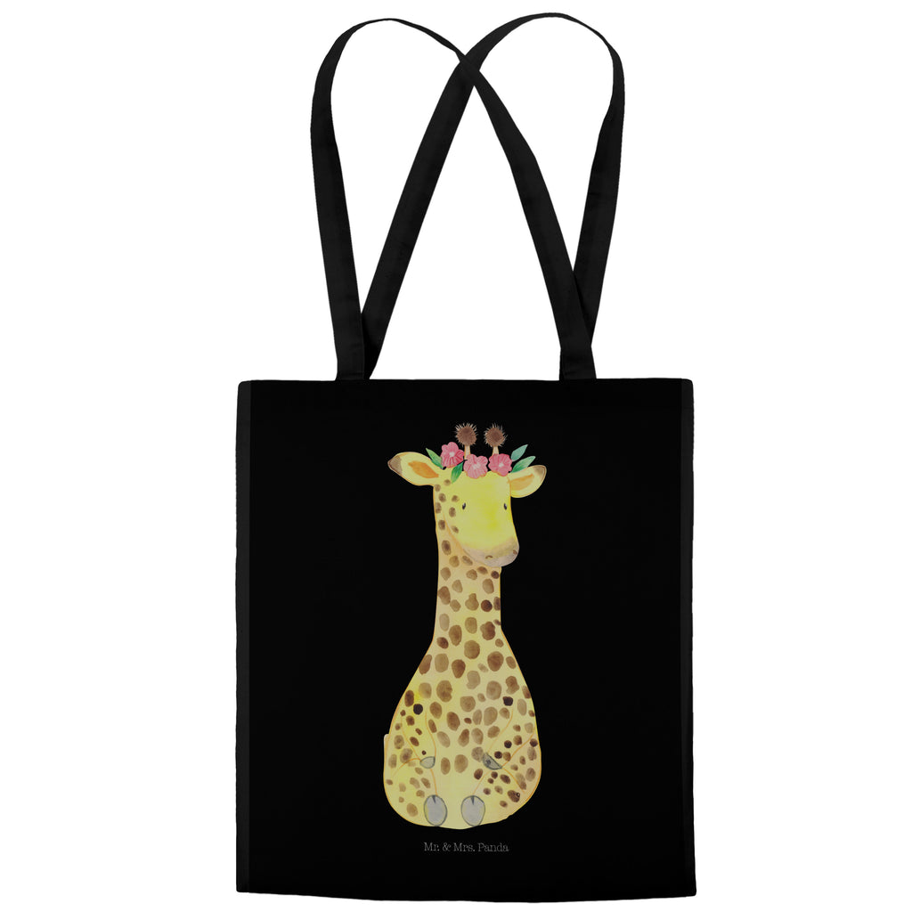 Tragetasche Giraffe Blumenkranz Beuteltasche, Beutel, Einkaufstasche, Jutebeutel, Stoffbeutel, Afrika, Wildtiere, Giraffe, Blumenkranz, Abenteurer, Selbstliebe, Freundin
