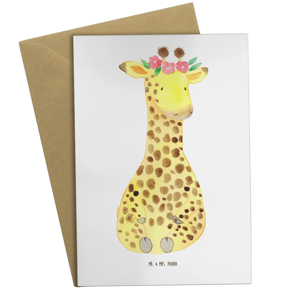 Grußkarte Giraffe Blumenkranz Klappkarte, Einladungskarte, Glückwunschkarte, Hochzeitskarte, Geburtstagskarte, Karte, Afrika, Wildtiere, Giraffe, Blumenkranz, Abenteurer, Selbstliebe, Freundin
