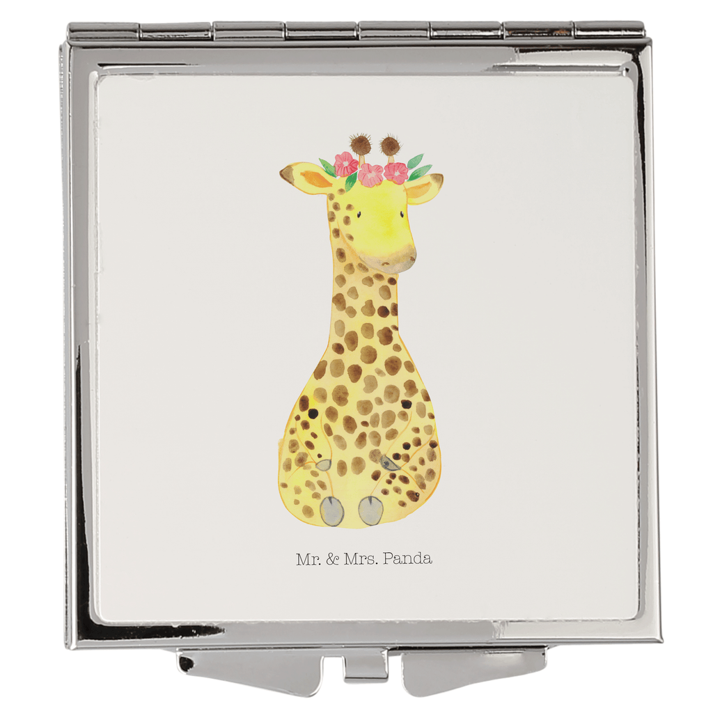 Handtaschenspiegel quadratisch Giraffe Blumenkranz Spiegel, Handtasche, Quadrat, silber, schminken, Schminkspiegel, Afrika, Wildtiere, Giraffe, Blumenkranz, Abenteurer, Selbstliebe, Freundin