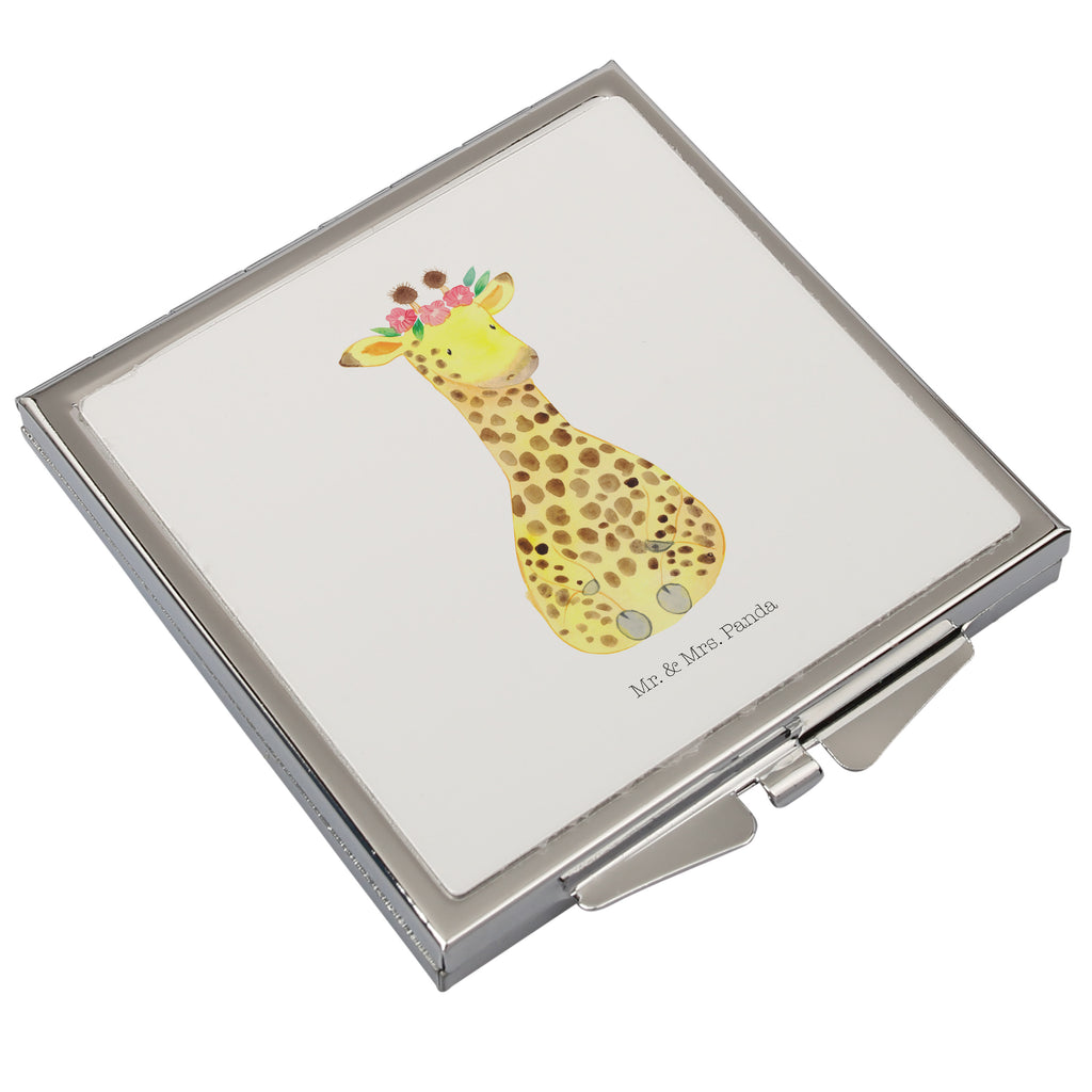 Handtaschenspiegel quadratisch Giraffe Blumenkranz Spiegel, Handtasche, Quadrat, silber, schminken, Schminkspiegel, Afrika, Wildtiere, Giraffe, Blumenkranz, Abenteurer, Selbstliebe, Freundin