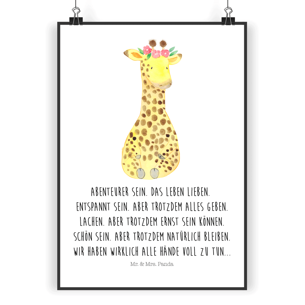 Poster Giraffe Blumenkranz Poster, Wandposter, Bild, Wanddeko, Küchenposter, Kinderposter, Wanddeko Bild, Raumdekoration, Wanddekoration, Handgemaltes Poster, Mr. & Mrs. Panda Poster, Designposter, Kunstdruck, Posterdruck, Afrika, Wildtiere, Giraffe, Blumenkranz, Abenteurer, Selbstliebe, Freundin