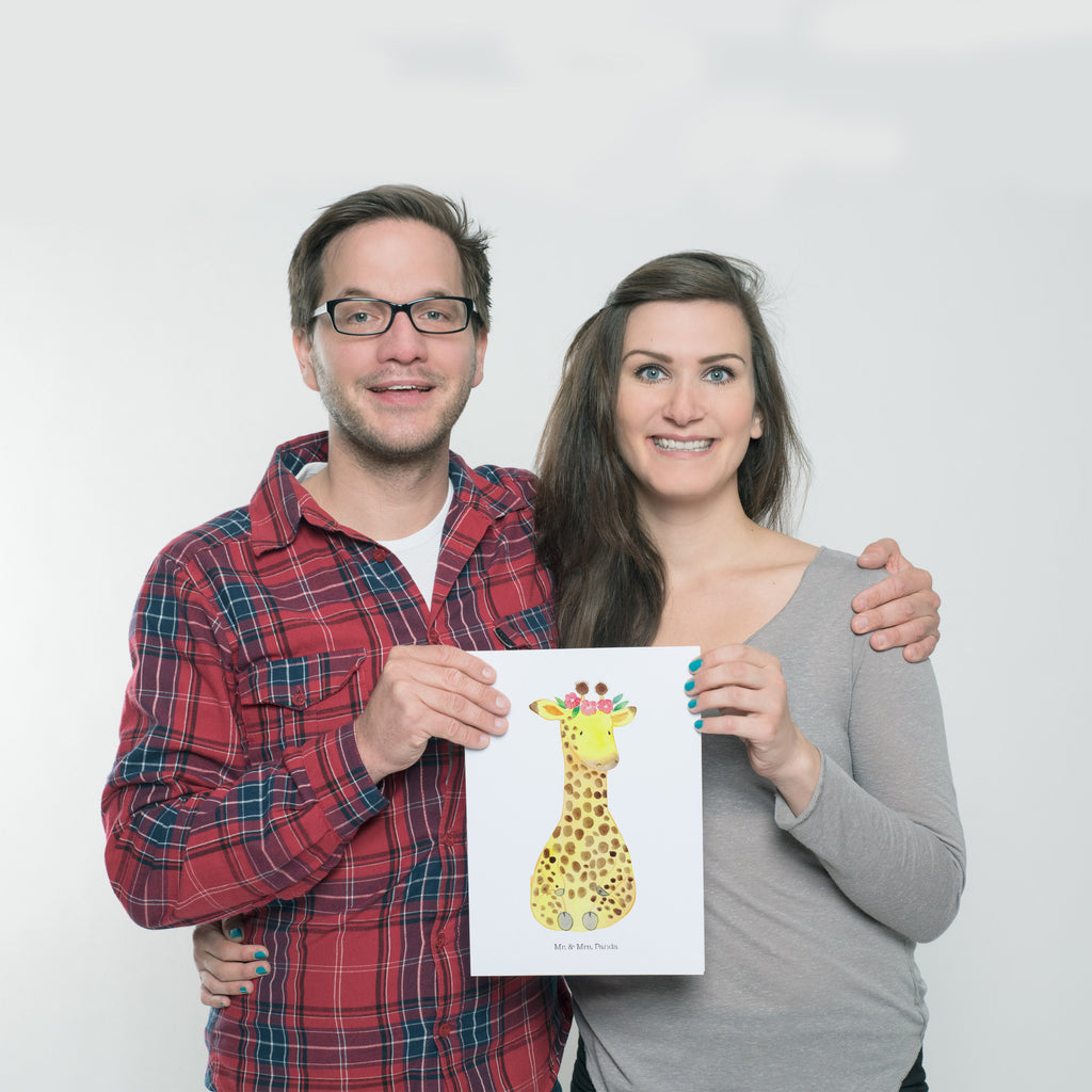 Poster Giraffe Blumenkranz Poster, Wandposter, Bild, Wanddeko, Küchenposter, Kinderposter, Wanddeko Bild, Raumdekoration, Wanddekoration, Handgemaltes Poster, Mr. & Mrs. Panda Poster, Designposter, Kunstdruck, Posterdruck, Afrika, Wildtiere, Giraffe, Blumenkranz, Abenteurer, Selbstliebe, Freundin