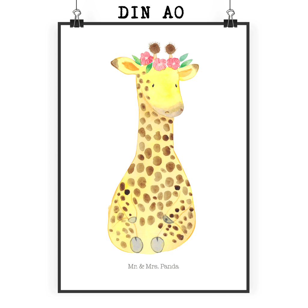 Poster Giraffe Blumenkranz Poster, Wandposter, Bild, Wanddeko, Küchenposter, Kinderposter, Wanddeko Bild, Raumdekoration, Wanddekoration, Handgemaltes Poster, Mr. & Mrs. Panda Poster, Designposter, Kunstdruck, Posterdruck, Afrika, Wildtiere, Giraffe, Blumenkranz, Abenteurer, Selbstliebe, Freundin